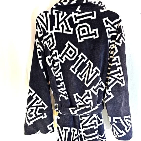 Victoria’s Secret PINK Black & White Logo Robe Size XS/S - Picture 3 of 4
